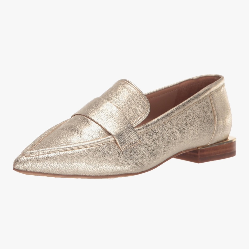 Vince Camuto Metallic Gold Leather Pointed Loafers